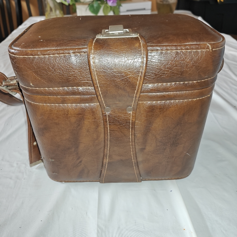Vintage Brown Faux Leather Case with Buckle Strap Camera  Storage Case